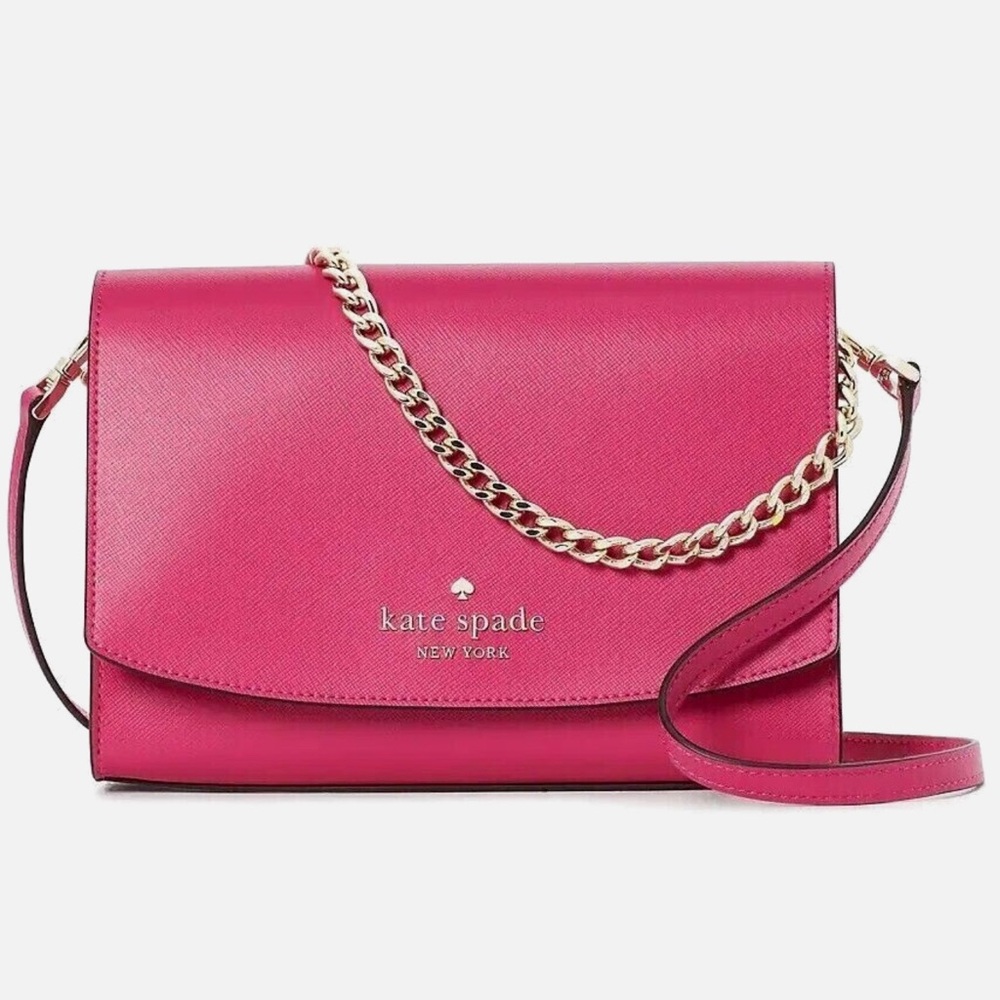 KATE SPADE♠️New York "Carson"🩷DEEP HIBIS🩷LEATHER CONVERTIBLE CROSSBODY🌟EUC🌟